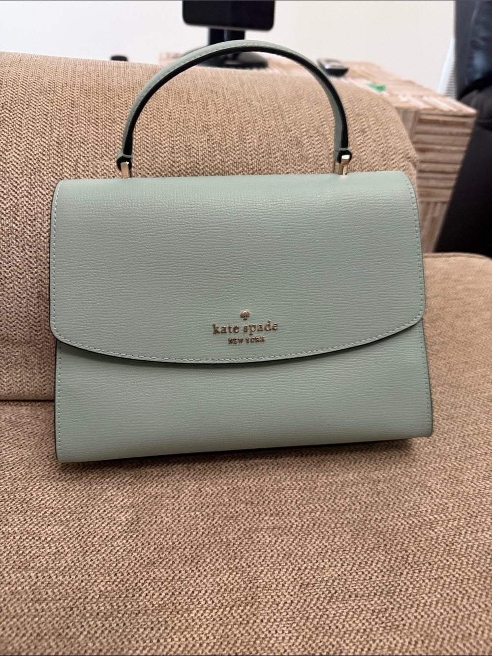 kate spade mint green structured top-handle satchel